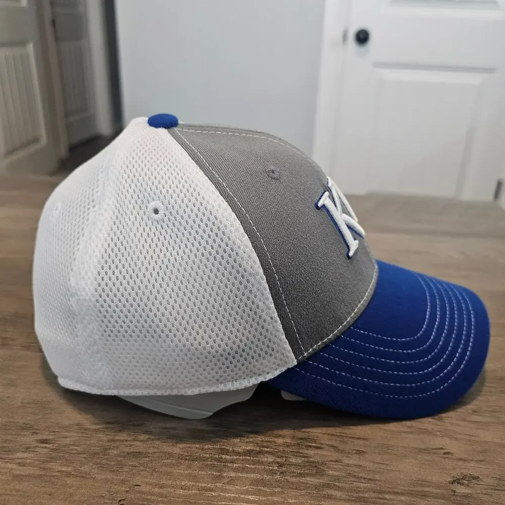 Vintage Kansas University Jayhawks Fitted Hat Cap 90s KU Blue Gray NCAA Retro